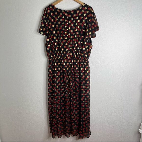 Lane Bryant Black Red Floral Metallic Short Sleeve Dress Size 22 - Picture 7 of 7